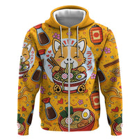 Kawaii Ramen Cute Anime Dog Corgi Zip Hoodie Japanese Noodles