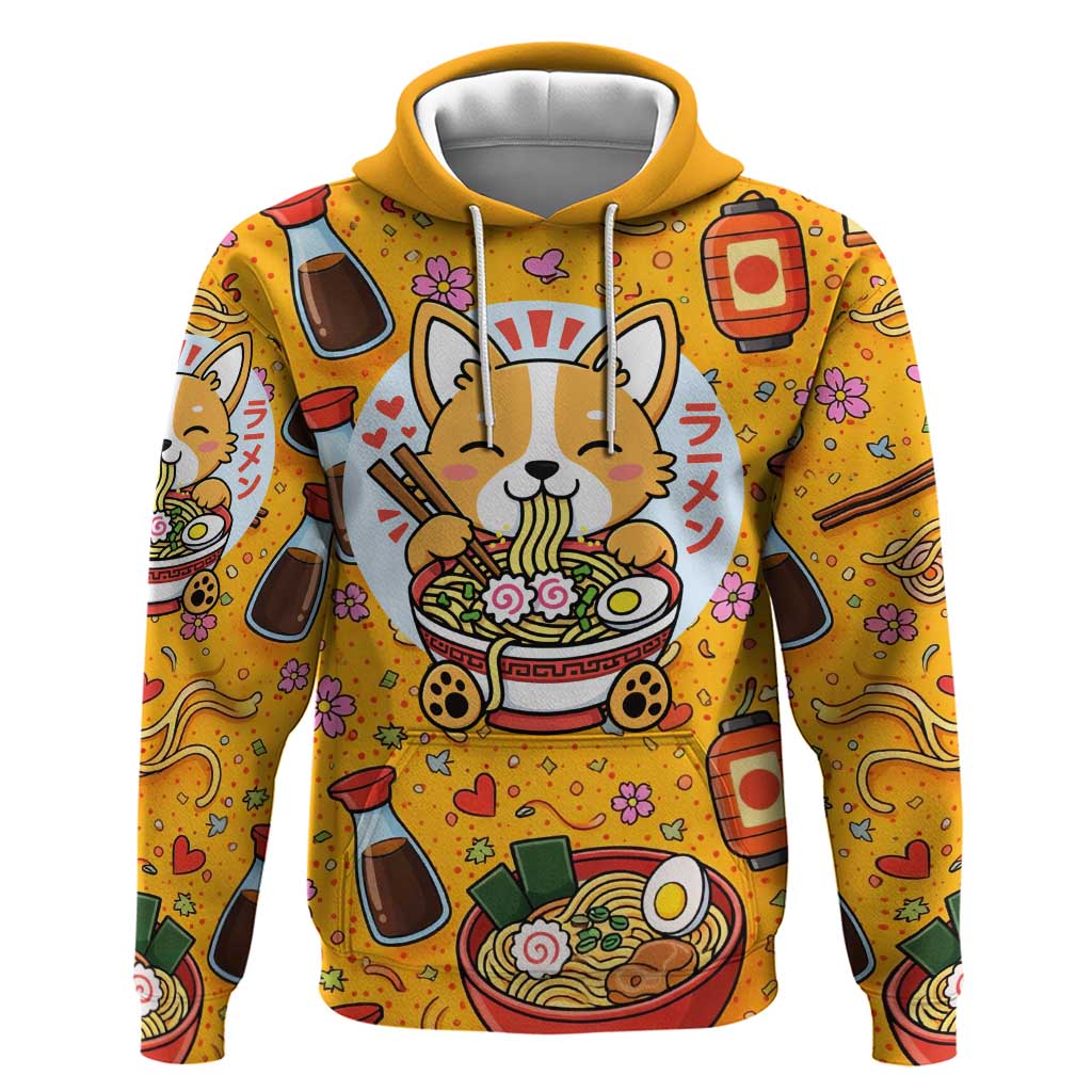 Kawaii Ramen Cute Anime Dog Corgi Zip Hoodie Japanese Noodles