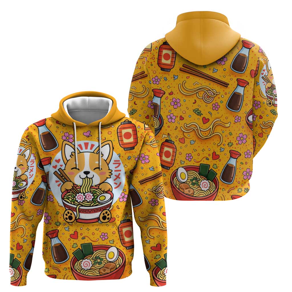 Kawaii Ramen Cute Anime Dog Corgi Zip Hoodie Japanese Noodles