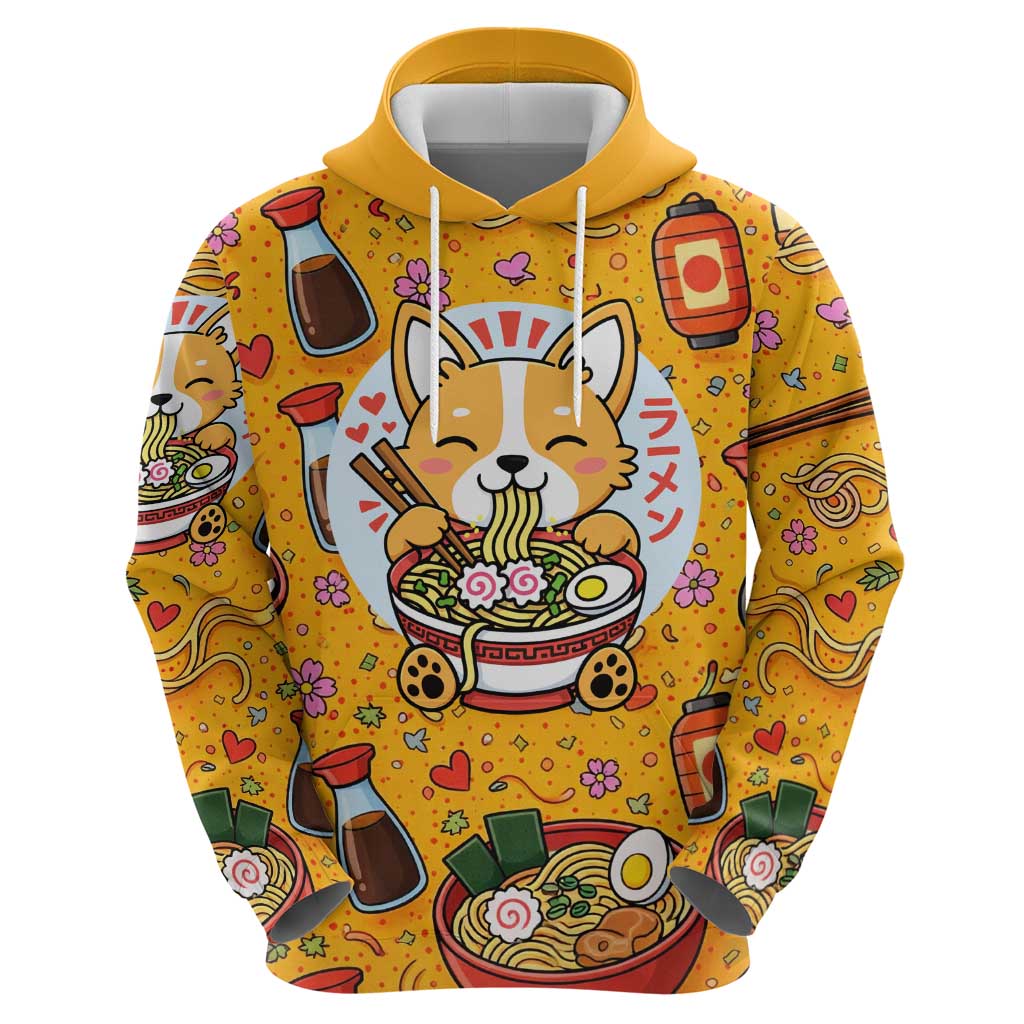 Kawaii Ramen Cute Anime Dog Corgi Zip Hoodie Japanese Noodles