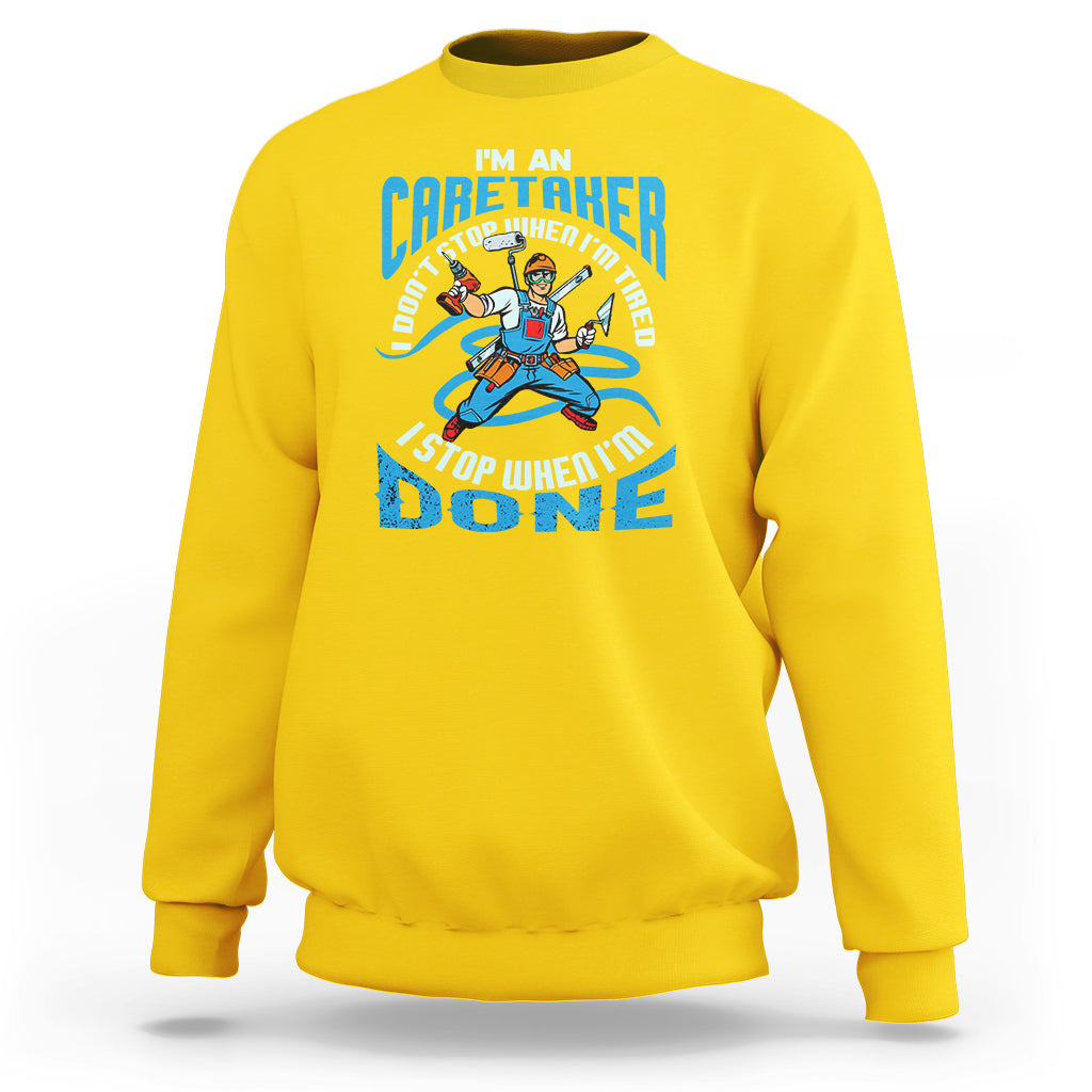 Daisy yellow sweatshirt with caregiver motivational graphic on the chest