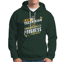 Law technician hoodie in dark forest green with front text graphic, pullover hood, kangaroo pocket.