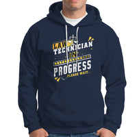 Law technician hoodie in navy with front text graphic, pullover hood, kangaroo pocket.