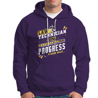 Law technician hoodie in purple with front text graphic, pullover hood, kangaroo pocket.