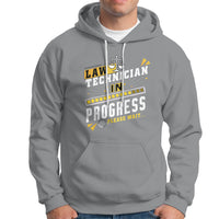 Law technician hoodie in sport gray with front text graphic, pullover hood, kangaroo pocket.