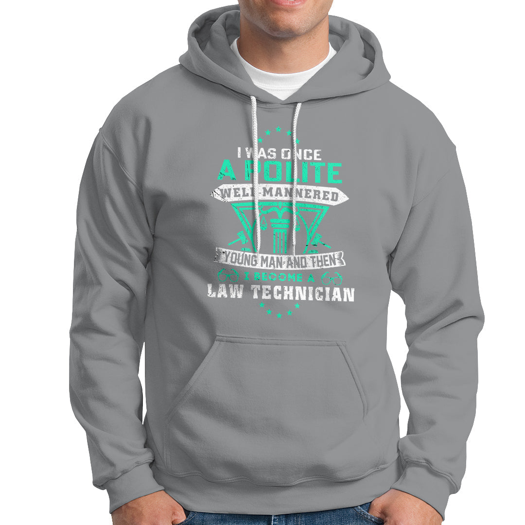 Sport gray pullover hoodie with front pocket and graphic law-themed text print