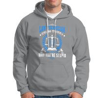 Sport gray law technician hoodie with blue courthouse graphic and slogan on front