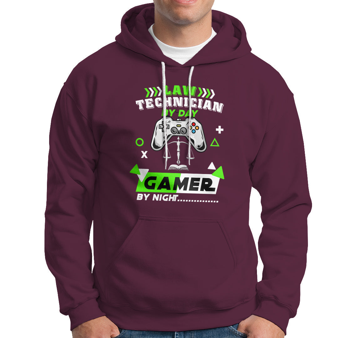 Maroon pullover hoodie with drawstring hood and front kangaroo pocket, gamer graphic