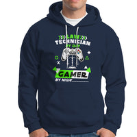 Navy pullover hoodie with drawstring hood and front kangaroo pocket, gamer graphic