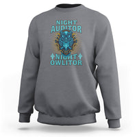 Gray sweatshirt with colorful owl graphic and stacked text front print