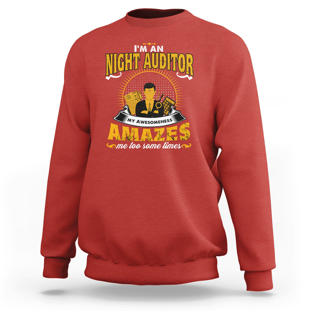Red crewneck sweatshirt with bold yellow graphic front text and character art