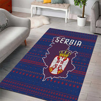 Serbia Area Rug with National Map and Coat of Arms Design in Blue Red Pattern