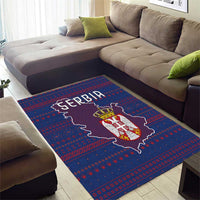 Serbia Area Rug with National Map and Coat of Arms Design in Blue Red Pattern