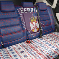 Serbia Back Car Seat Cover with National Map and Coat of Arms Design in Blue Red Pattern