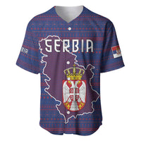 Serbia Baseball Jersey with National Map and Coat of Arms Design in Blue Red Pattern