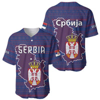 Serbia Baseball Jersey with National Map and Coat of Arms Design in Blue Red Pattern