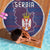 Serbia Beach Blanket with National Map and Coat of Arms Design in Blue Red Pattern