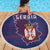 Serbia Beach Blanket with National Map and Coat of Arms Design in Blue Red Pattern