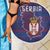 Serbia Beach Blanket with National Map and Coat of Arms Design in Blue Red Pattern