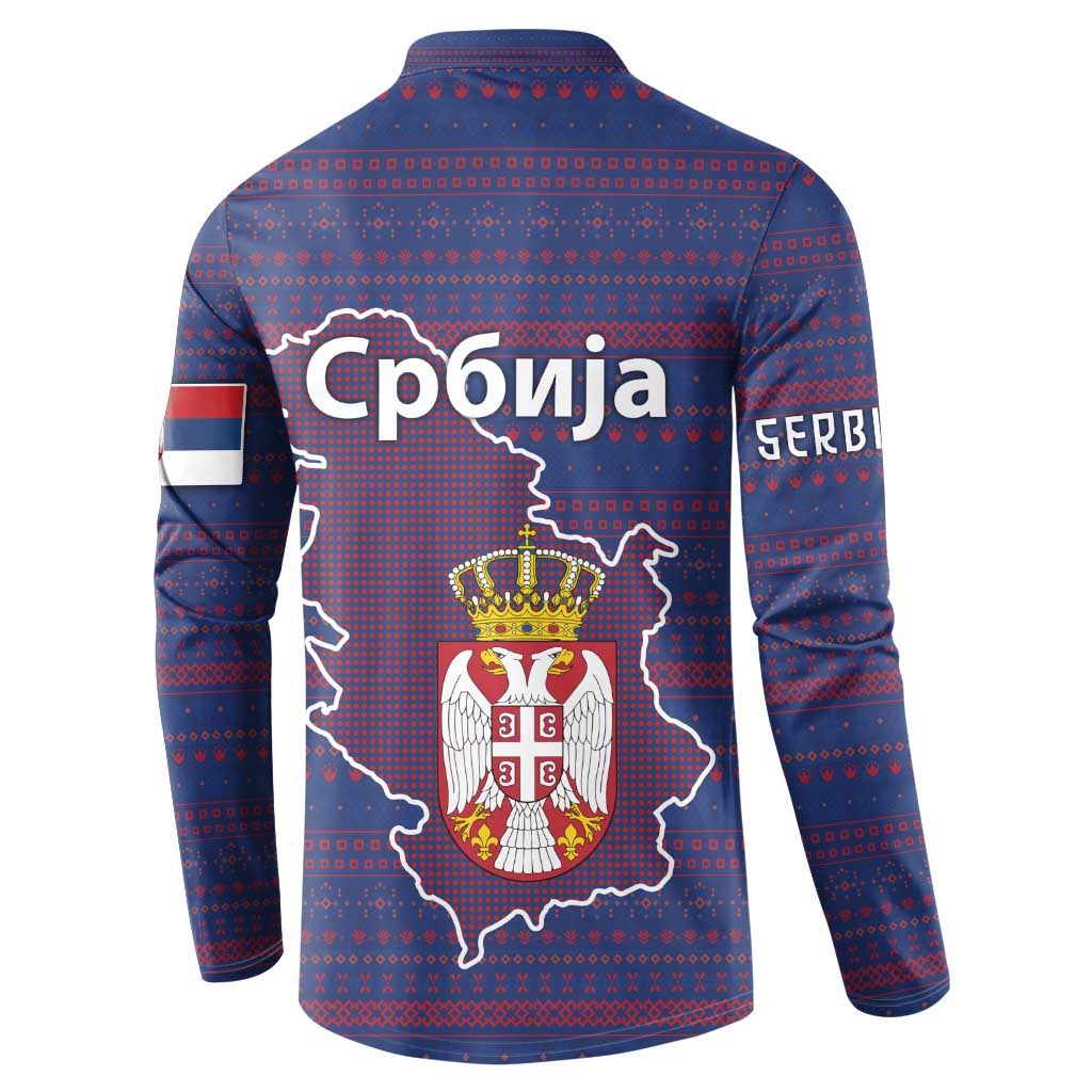 Serbia Button Sweatshirt with National Map and Coat of Arms Design in Blue Red Pattern