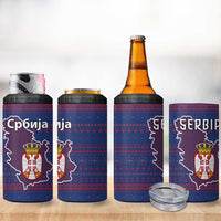 Serbia 4 in 1 Can Cooler Tumbler with National Map and Coat of Arms Design in Blue Red Pattern