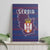 Serbia Canvas Wall Art with National Map and Coat of Arms Design in Blue Red Pattern