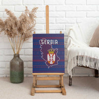 Serbia Canvas Wall Art with National Map and Coat of Arms Design in Blue Red Pattern