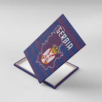Serbia Canvas Wall Art with National Map and Coat of Arms Design in Blue Red Pattern
