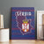 Serbia Canvas Wall Art with National Map and Coat of Arms Design in Blue Red Pattern