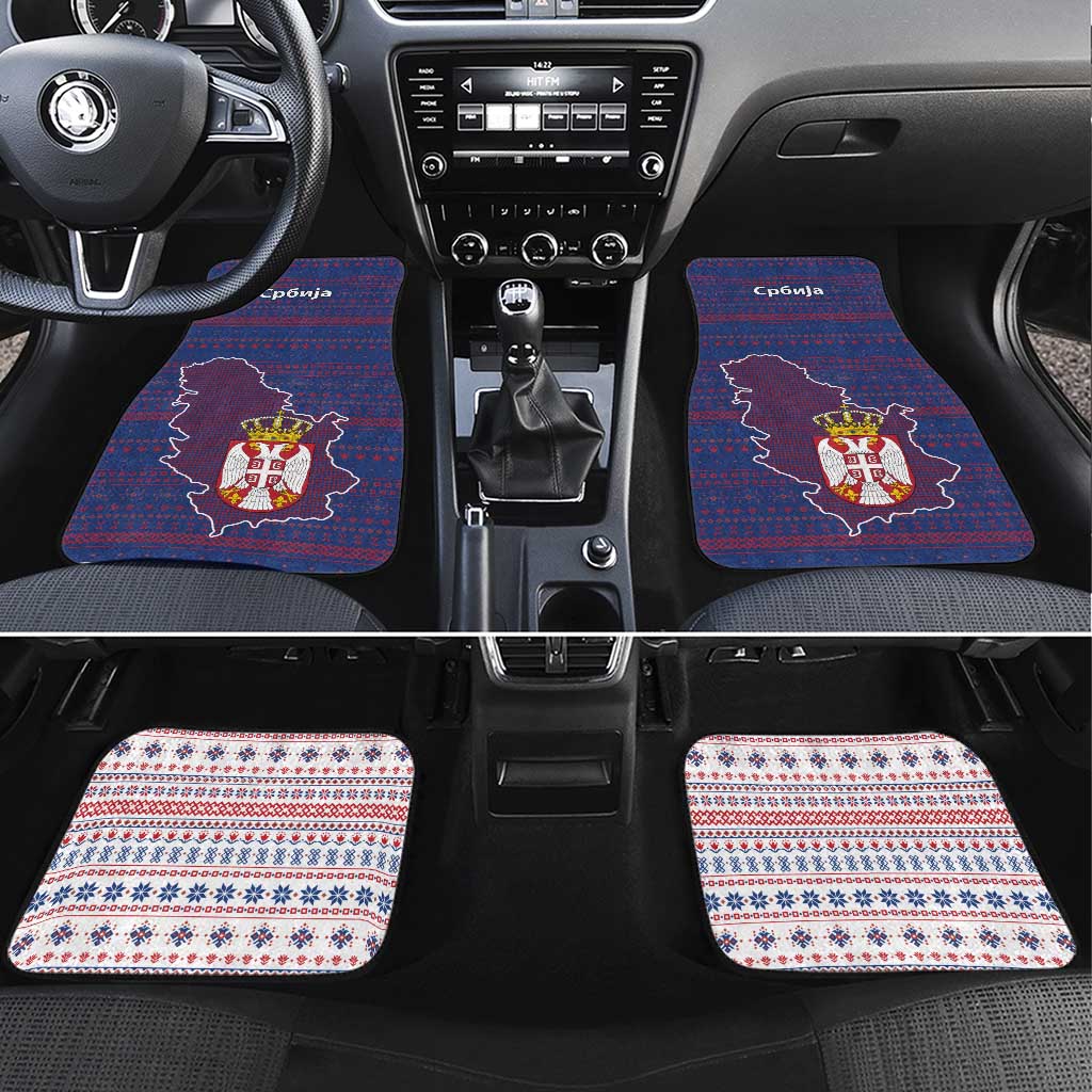Serbia Car Mats with National Map and Coat of Arms Design in Blue Red Pattern