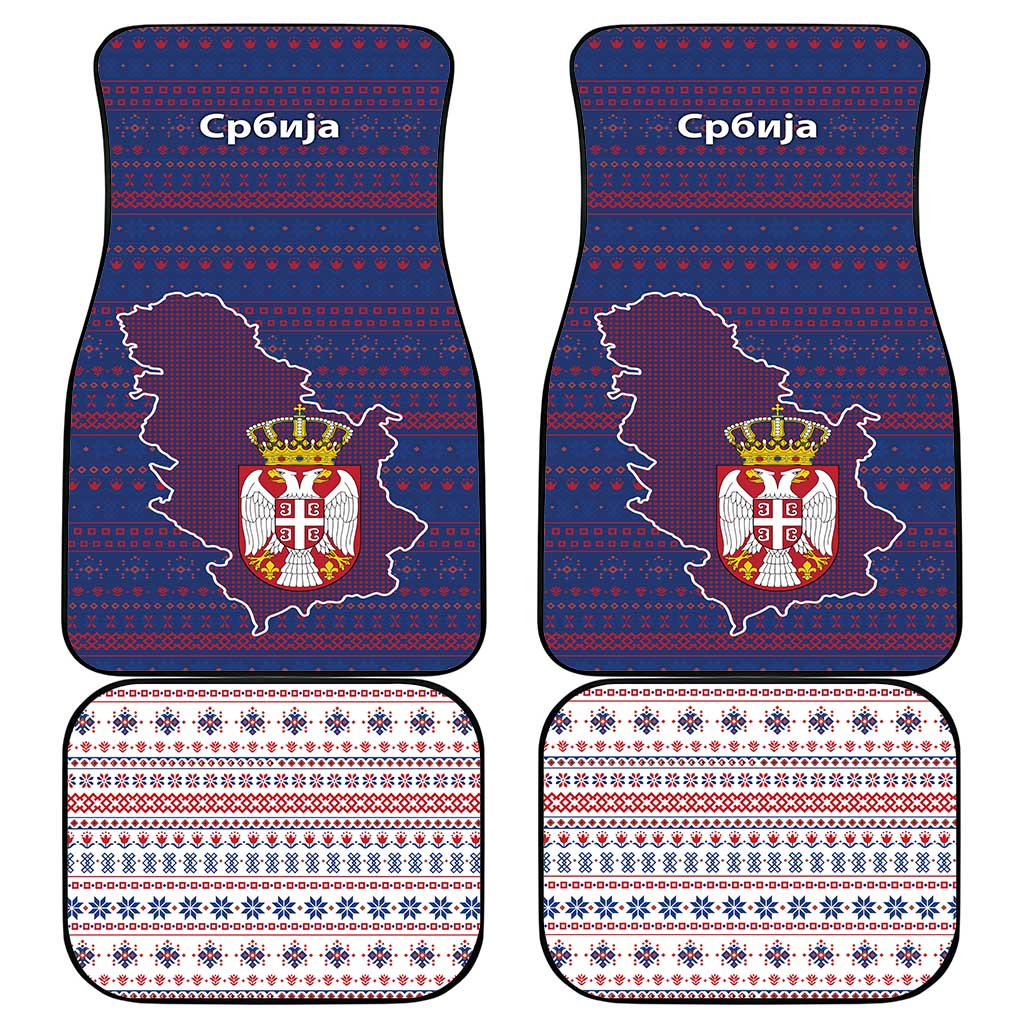 Serbia Car Mats with National Map and Coat of Arms Design in Blue Red Pattern