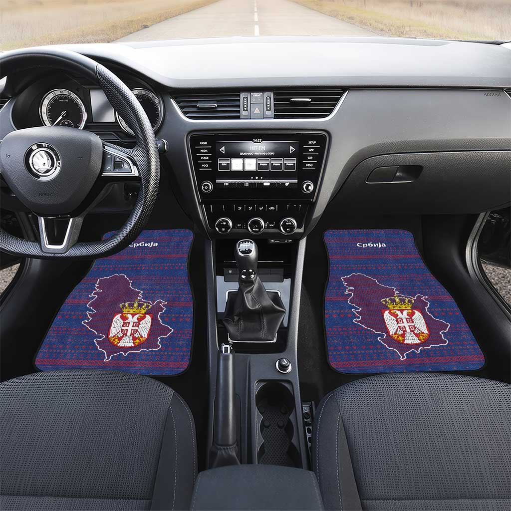Serbia Car Mats with National Map and Coat of Arms Design in Blue Red Pattern