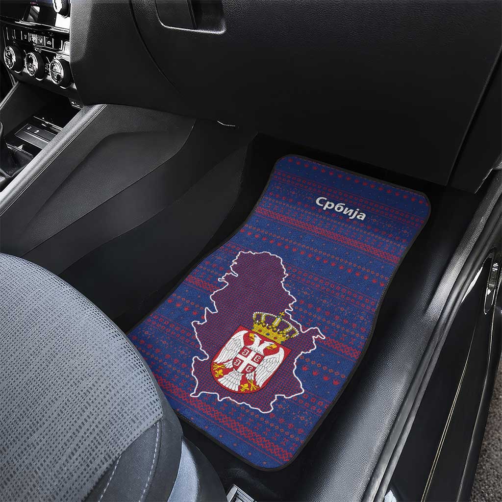 Serbia Car Mats with National Map and Coat of Arms Design in Blue Red Pattern