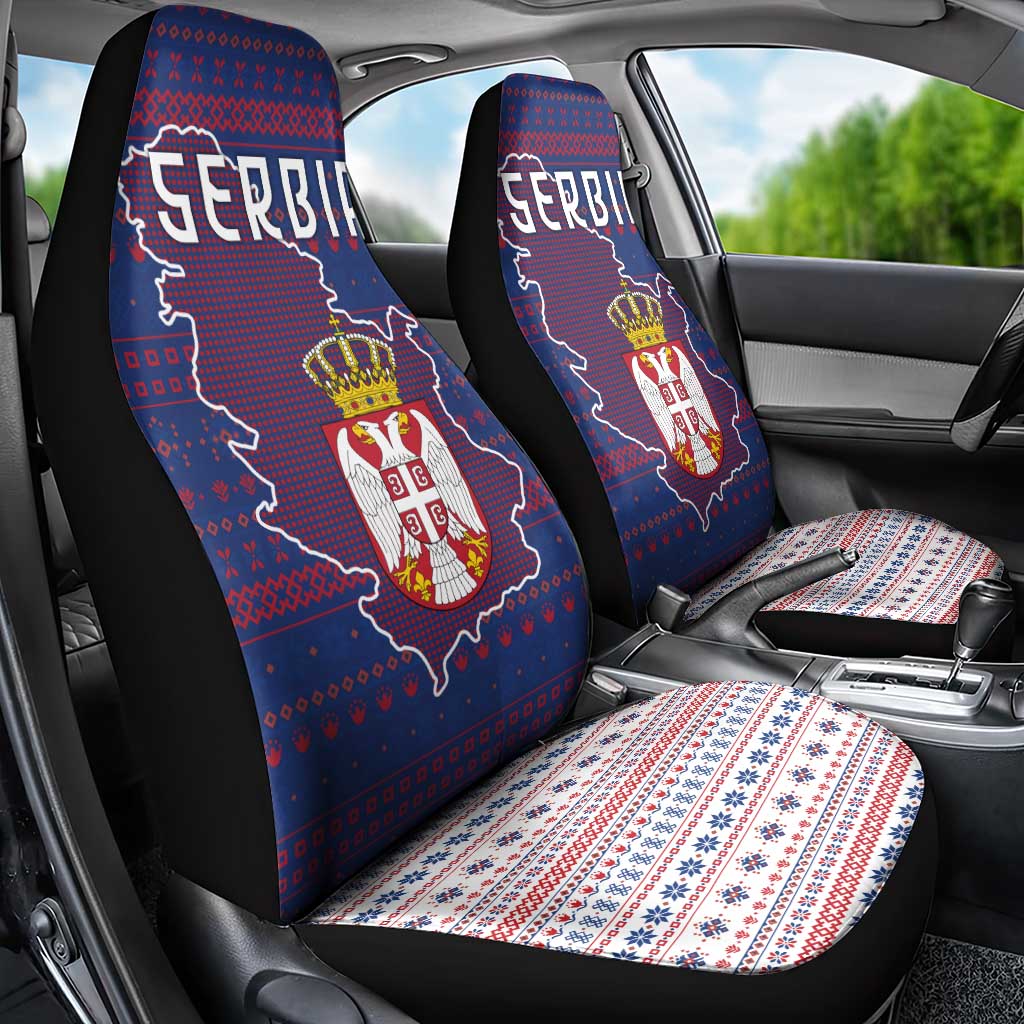 Serbia Car Seat Cover with National Map and Coat of Arms Design in Blue Red Pattern