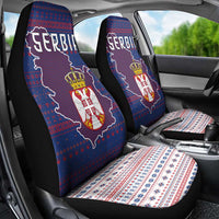 Serbia Car Seat Cover with National Map and Coat of Arms Design in Blue Red Pattern