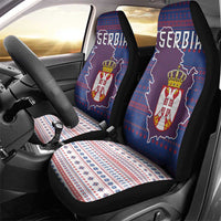 Serbia Car Seat Cover with National Map and Coat of Arms Design in Blue Red Pattern