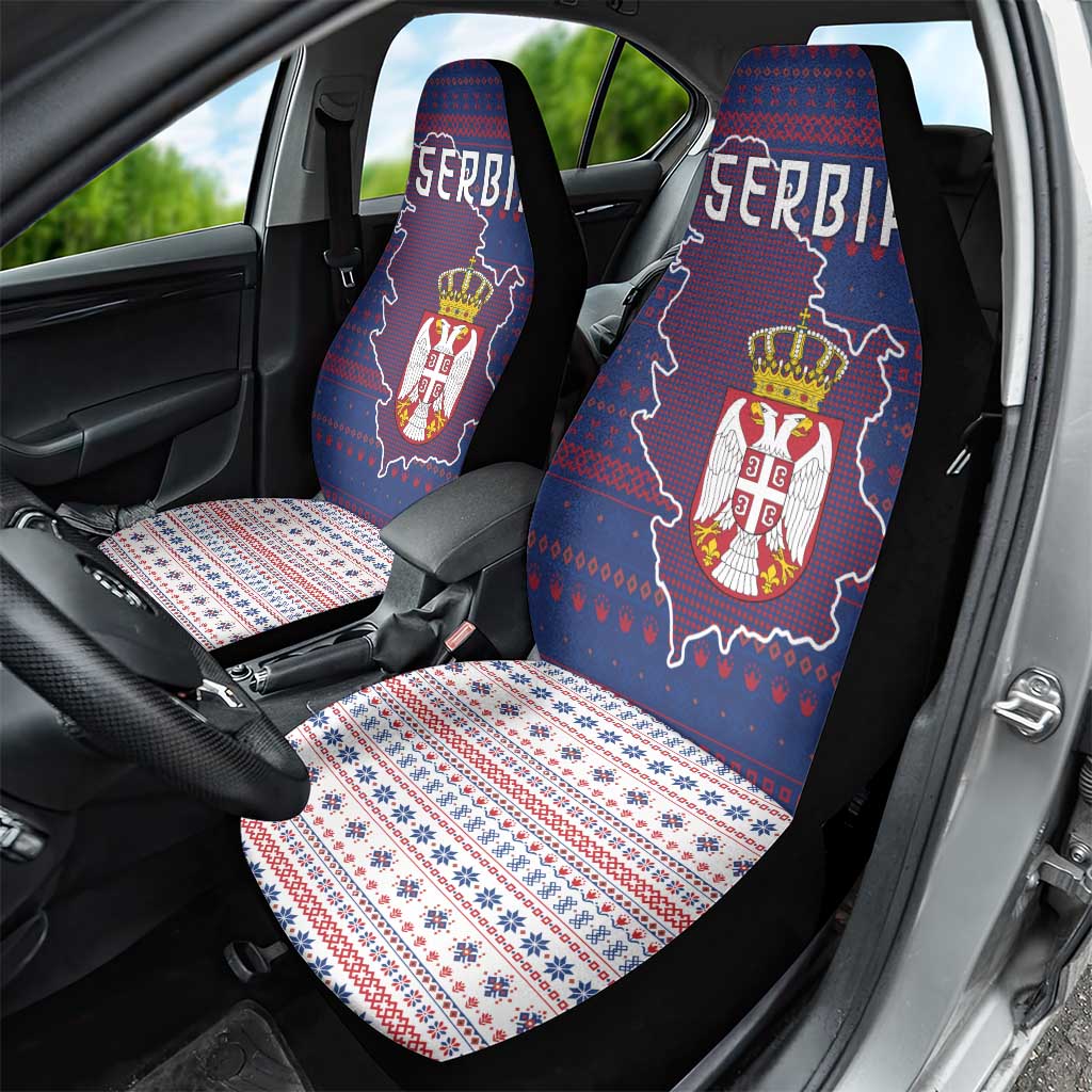 Serbia Car Seat Cover with National Map and Coat of Arms Design in Blue Red Pattern