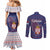 Serbia Couples Matching Mermaid Dress and Long Sleeve Button Shirt with National Map and Coat of Arms Design in Blue Red Pattern