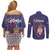 Serbia Couples Matching Off Shoulder Short Dress and Long Sleeve Button Shirt with National Map and Coat of Arms Design in Blue Red Pattern