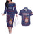 Serbia Couples Matching Off The Shoulder Long Sleeve Dress and Hawaiian Shirt with National Map and Coat of Arms Design in Blue Red Pattern