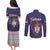 Serbia Couples Matching Puletasi and Long Sleeve Button Shirt with National Map and Coat of Arms Design in Blue Red Pattern