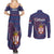 Serbia Couples Matching Summer Maxi Dress and Long Sleeve Button Shirt with National Map and Coat of Arms Design in Blue Red Pattern
