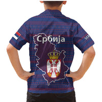 Serbia Family Matching Mermaid Dress and Hawaiian Shirt with National Map and Coat of Arms Design in Blue Red Pattern