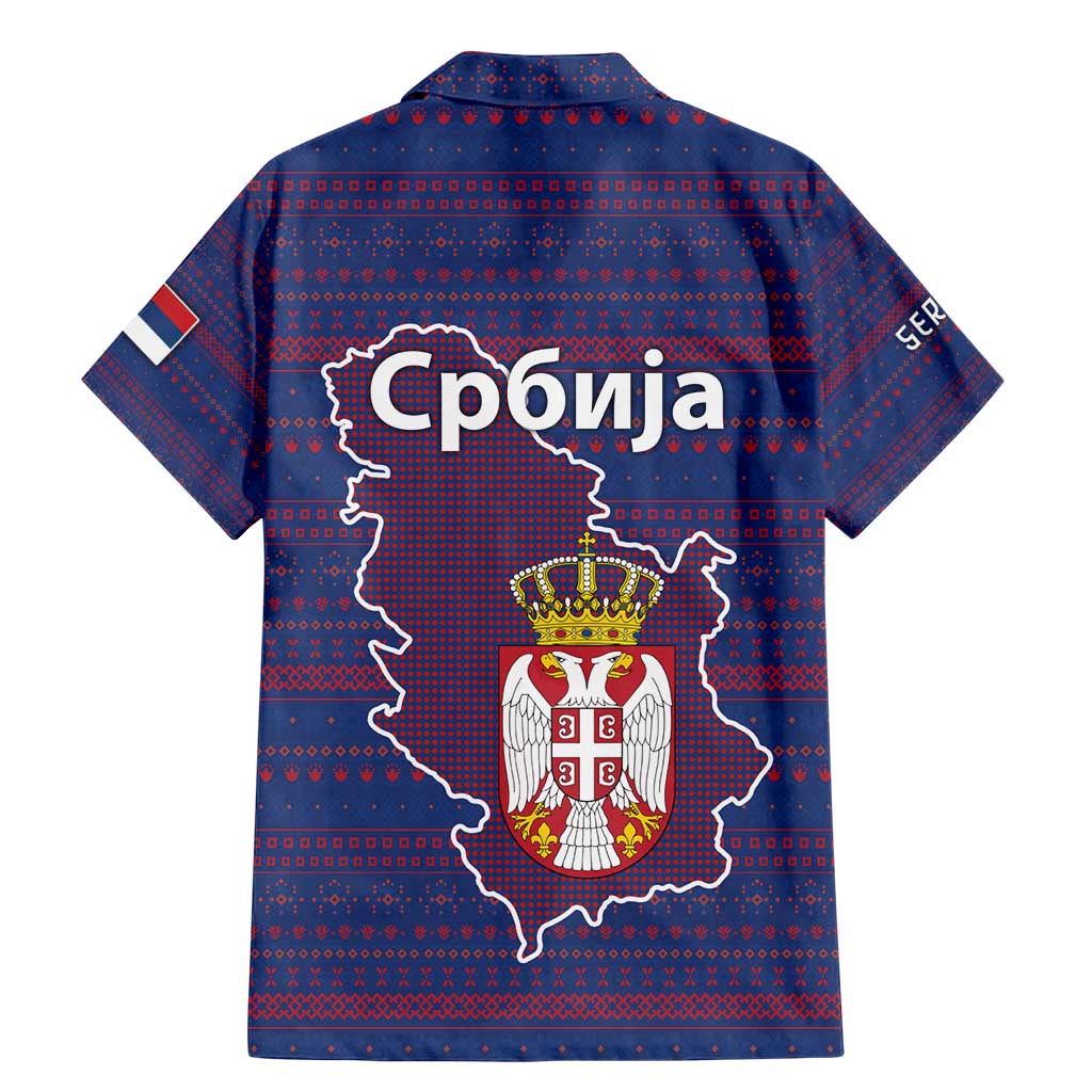 Serbia Family Matching Mermaid Dress and Hawaiian Shirt with National Map and Coat of Arms Design in Blue Red Pattern