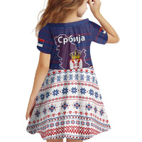 Serbia Family Matching Off Shoulder Maxi Dress and Hawaiian Shirt with National Map and Coat of Arms Design in Blue Red Pattern