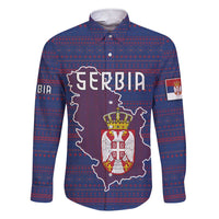 Serbia Family Matching Short Sleeve Bodycon Dress and Hawaiian Shirt with National Map and Coat of Arms Design in Blue Red Pattern