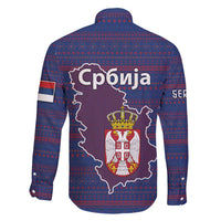 Serbia Family Matching Short Sleeve Bodycon Dress and Hawaiian Shirt with National Map and Coat of Arms Design in Blue Red Pattern