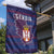 Serbia Garden Flag with National Map and Coat of Arms Design in Blue Red Pattern