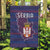Serbia Garden Flag with National Map and Coat of Arms Design in Blue Red Pattern