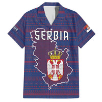 Serbia Hawaiian Shirt with National Map and Coat of Arms Design in Blue Red Pattern